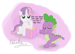 Size: 1669x1204 | Tagged: safe, artist:kika1057, spike, sweetie belle, g4, dancing