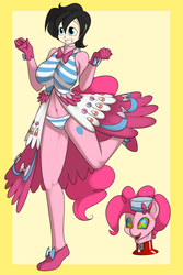 Size: 900x1350 | Tagged: safe, artist:kloudmutt, pinkie pie, human, g4, breasts, busty pinkie pie, clothes, dress, gala dress, masking, pinkie pie suit, ponyrumi