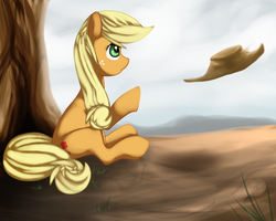 Size: 900x720 | Tagged: safe, artist:trabbii, applejack, earth pony, pony, g4, female, sitting, solo