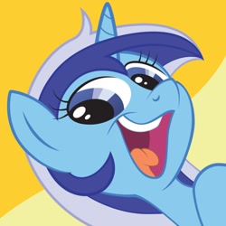 Size: 894x894 | Tagged: safe, artist:juniberries, minuette, pony, unicorn, g4, female, mare, reaction image, smeel, smiling, solo