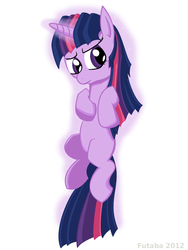 Size: 768x1024 | Tagged: safe, artist:da-futaba, twilight sparkle, pony, unicorn, g4, female, filly, filly twilight sparkle, glowing horn, horn, on back, solo, younger