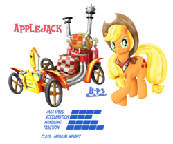 Size: 1929x1614 | Tagged: safe, artist:blue-paint-sea, applejack, earth pony, pony, g4, clothes, crossed hooves, female, kart stats, mario kart, parody, ponykart, scarf, simple background, solo, transparent background