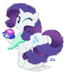 Size: 2480x2835 | Tagged: safe, artist:blue-paint-sea, rarity, pony, unicorn, g4, butt, female, gem, high res, looking at you, looking back, looking back at you, mare, one eye closed, plot, simple background, solo, transparent background, wink