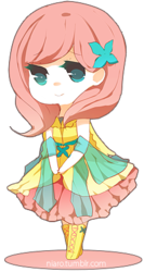 Size: 228x430 | Tagged: safe, artist:niaro, fluttershy, human, g4, chibi, clothes, dress, female, humanized, solo