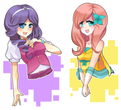 Size: 478x433 | Tagged: safe, artist:shioiri, fluttershy, rarity, human, g4, clothes, duo, duo female, female, humanized, simple background, transparent background