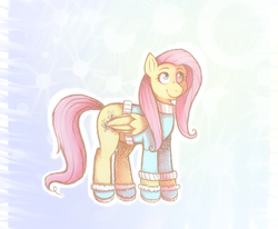 Size: 850x700 | Tagged: safe, artist:rosewhistle, fluttershy, pony, g4, bottomless, clothes, female, partial nudity, solo, sweater, sweatershy
