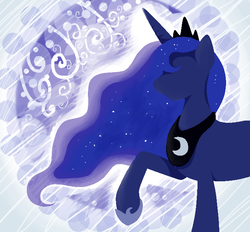 Size: 700x650 | Tagged: dead source, safe, artist:rosewhistle, princess luna, alicorn, pony, g4, abstract background, female, hooves, horn, jewelry, lineless, mare, minimalist, regalia, solo, tiara, wings