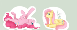 Size: 1500x600 | Tagged: safe, artist:rosewhistle, angel bunny, fluttershy, pinkie pie, g4