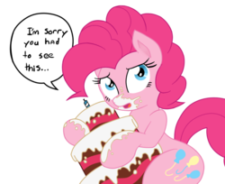 Size: 700x570 | Tagged: safe, artist:joey darkmeat, artist:smile, pinkie pie, earth pony, pony, g4, cake, caught, female, mare, simple background, solo, transparent background