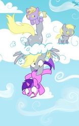 Size: 889x1423 | Tagged: safe, artist:scruffytoto, amethyst star, derpy hooves, dinky hooves, sparkler, pegasus, pony, unicorn, g4, baby, baby dinky hooves, baby dizzy hooves, cloud, cloudy, cute, diaper, didn't think this through, dinkabetes, dizzy hooves, equestria's best mother, female, filly, foal, mare, younger