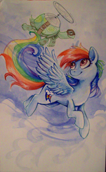 Size: 1699x2764 | Tagged: safe, artist:sharkie19, rainbow dash, tank, g4, traditional art