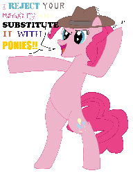 Size: 1700x2203 | Tagged: safe, artist:celrahk, pinkie pie, pony, g4, adam savage, gif, i reject your reality and substitute my own, mythbusters, non-animated gif, solo