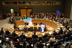 Size: 900x606 | Tagged: dead source, safe, artist:serindo, princess celestia, princess luna, rarity, human, g4, irl, photo, ponies in real life, united nations, vector