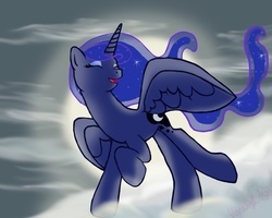 Size: 1000x800 | Tagged: safe, artist:vovalights, princess luna, alicorn, pony, g4, backwards cutie mark, cloud, cloudy, eyes closed, female, mare, singing, solo