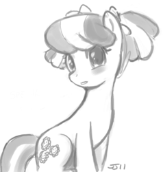 Size: 800x841 | Tagged: safe, artist:johnjoseco, cheerilee, earth pony, pony, g4, alternate hairstyle, blushing, cheeribetes, cute, female, grayscale, mare, monochrome, signature, simple background, solo, white background