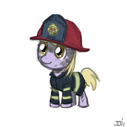 Size: 700x700 | Tagged: safe, artist:johnjoseco, dinky hooves, pony, unicorn, g4, luna eclipsed, cute, dinkabetes, female, filly, firefighter, firefighter dinky hooves