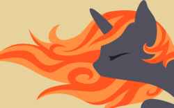 Size: 2400x1500 | Tagged: safe, oc, oc only, oc:incendia, pony, unicorn, fanfic:antipodes, bust, eyes closed, female, horn, lineless, mare, minimalist, portrait, profile, simple background, solo, wallpaper, windswept mane