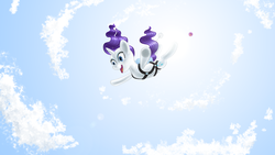 Size: 1920x1080 | Tagged: safe, artist:poniker, rarity, pony, g4, cloud, cloudy, falling, parachute, sky, skydiving, solo, sunshine