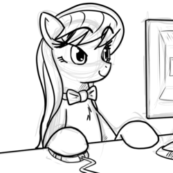 Size: 500x500 | Tagged: safe, artist:reiduran, octavia melody, earth pony, pony, g4, computer, female, reaction image, sketch, solo