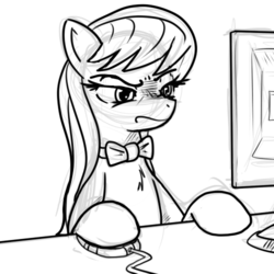 Size: 500x500 | Tagged: safe, artist:reiduran, octavia melody, earth pony, pony, g4, computer, female, reaction image, sketch, solo