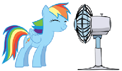 Size: 400x232 | Tagged: safe, artist:punchingshark, rainbow dash, pegasus, pony, g4, animated, electric fan, eyes closed, fan, fanservice, female, folded wings, gif, mare, simple background, smiling, solo, white background, windswept mane, wings