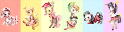 Size: 1280x335 | Tagged: safe, artist:pasuteru-usagi, angel bunny, applejack, fluttershy, pinkie pie, rainbow dash, rarity, twilight sparkle, earth pony, pegasus, pony, unicorn, g4, anarchy panty, asahina mikuru, bunnyshy, mane six, melancholy of haruhi suzumiya, neon genesis evangelion, nurse joy, panty and stocking with garterbelt, pantyjack, parody, pokémon, souryuu asuka langley, tengen toppa gurren lagann, to heart, yoko littner