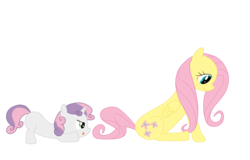 Size: 1600x1027 | Tagged: safe, artist:kerzeal, fluttershy, sweetie belle, pegasus, pony, unicorn, g4, duo, duo female, female, filly, foal, mare, simple background, transparent background