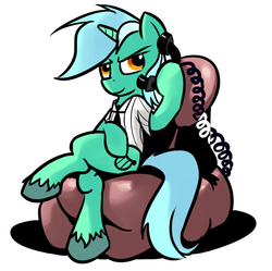 Size: 596x594 | Tagged: safe, artist:gsphere, lyra heartstrings, pony, g4, chair, clothes, female, necktie, phone, shirt, sitting, solo, unshorn fetlocks