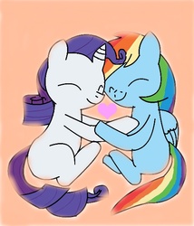 Size: 500x583 | Tagged: safe, artist:devilkitmoon, rainbow dash, rarity, g4, colored, cuddling, female, lesbian, ship:raridash, shipping