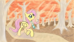 Size: 1920x1080 | Tagged: safe, artist:lunarapologist, fluttershy, pony, g4, autumn, clothes, female, scarf, solo