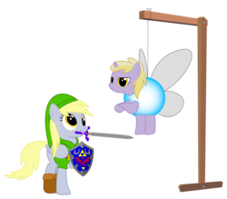 Size: 4991x4374 | Tagged: safe, artist:replaymasteroftime, derpy hooves, dinky hooves, pegasus, pony, unicorn, g4, absurd resolution, duo, female, filly, foal, link, mare, navi, simple background, the legend of zelda, transparent background