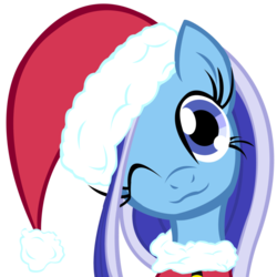 Size: 894x894 | Tagged: safe, minuette, pony, g4, christmas, duo, santa claus, wink
