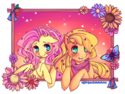 Size: 900x675 | Tagged: safe, artist:night-tyan, applejack, fluttershy, g4