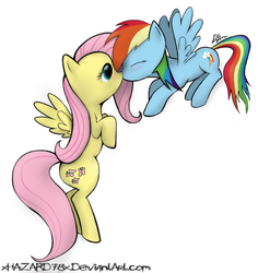 Size: 1058x1073 | Tagged: safe, artist:xhazard78x, fluttershy, rainbow dash, pegasus, pony, g4, duo, female, kiss on the lips, kissing, lesbian, mare, ship:flutterdash, shipping, simple background, white background