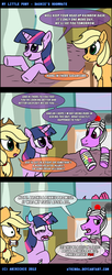 Size: 600x1472 | Tagged: safe, artist:ladyanidraws, applejack, rough tumble, twilight sparkle, earth pony, pony, unicorn, g4, comic, implied pinkie pie, pinkie promise