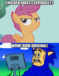 Size: 625x806 | Tagged: safe, scootaloo, g4, blonic, female, filly, foal, image macro, scootaloo is not amused, unamused