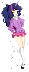 Size: 300x741 | Tagged: safe, artist:yukibean, twilight sparkle, human, g4, clothes, female, horn, horned humanization, humanized, miniskirt, simple background, skirt, solo, transparent background