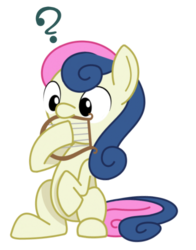 Size: 479x612 | Tagged: safe, artist:cuttycommando, bon bon, sweetie drops, earth pony, pony, g4, adorabon, cute, female, filly, hooves, lyre, mare, musical instrument, puzzled, question mark, simple background, sitting, solo, transparent background, vector