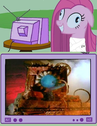 Size: 579x749 | Tagged: safe, pinkie pie, ponibooru film night, g4, actium maximus, actium maximus: war of the alien dinosaurs, exploitable meme, grand-automiton polpox, pinkamena diane pie, television, tv meme