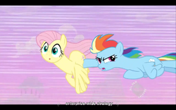 Size: 768x480 | Tagged: safe, screencap, fluttershy, rainbow dash, g4, the super speedy cider squeezy 6000, youtube caption