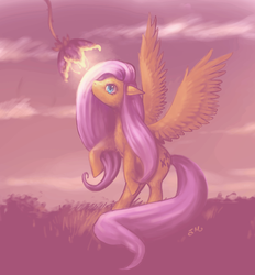 Size: 741x800 | Tagged: safe, artist:foxvanity, fluttershy, pony, g4, female, flower, rearing, solo, spread wings