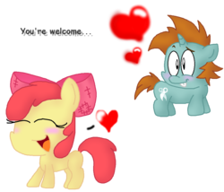 Size: 997x854 | Tagged: safe, artist:candythehedgebatcat9, apple bloom, snips, earth pony, pony, unicorn, g4, blushing, colt, female, filly, foal, heart, male, shipping, simple background, snipsbloom, straight, transparent background