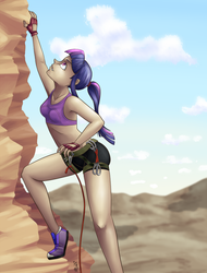 Size: 759x1000 | Tagged: safe, artist:7nights, twilight sparkle, human, g4, clothes, humanized, midriff, rock climbing, shoes, sneakers, solo, sports bra