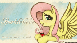 Size: 1920x1080 | Tagged: safe, artist:white-pwny, fluttershy, pegasus, pony, fallout equestria, g4, billboard, coca-cola, drinking straw, ministry mares, wallpaper
