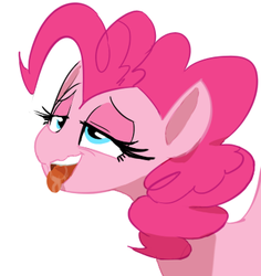 Size: 340x360 | Tagged: safe, artist:sunibee, pinkie pie, earth pony, pony, g4, ahegao, bedroom eyes, drool, female, open mouth, simple background, smiling, solo, tongue out, wavy mouth, white background