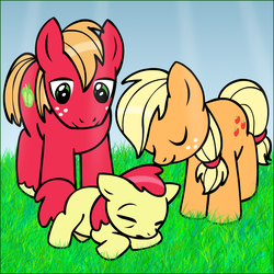 Size: 949x949 | Tagged: safe, artist:alexlayer, artist:megasweet, apple bloom, applejack, big macintosh, earth pony, pony, g4, colored, colt, filly, foal, male, newborn, stallion