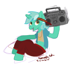 Size: 500x462 | Tagged: safe, artist:kamaete-ink, lyra heartstrings, unicorn, anthro, g4, '90s, boombox, female, solo, stereo