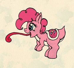 Size: 500x463 | Tagged: safe, artist:stellarina, pinkie pie, pony, yoshi, g4, crossover, cute, diapinkes, dinosaurified, female, long tongue, open mouth, smiling, solo, species swap, super mario bros., tongue out, wat, yoshified