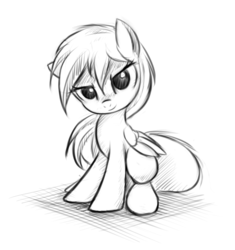 Size: 673x717 | Tagged: safe, artist:fajeh, rainbow dash, pegasus, pony, g4, female, mare, monochrome, sitting, smiling, solo