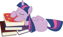 Size: 1254x735 | Tagged: safe, artist:fiddlearts, twilight sparkle, pony, unicorn, g4, book, eyes closed, female, mare, simple background, sleeping, solo, transparent background, unicorn twilight, vector